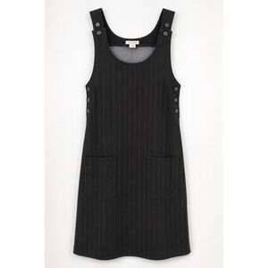 Vintage Currants Jumper Pinafore Dress Black Pinstripe Button Detail Pockets M